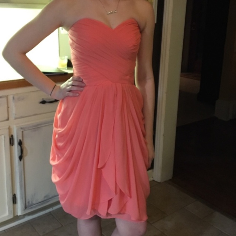 Only worn once, strapless coral tie up dress